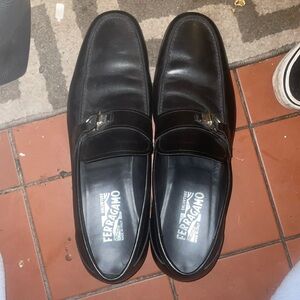 Salvatore Ferragamo Pebbled Leather Loafers in Black Sz 12.5